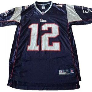 New England Patriots Tom Brady #12 Reebok Authentic NFL Jersey Size Large Blue